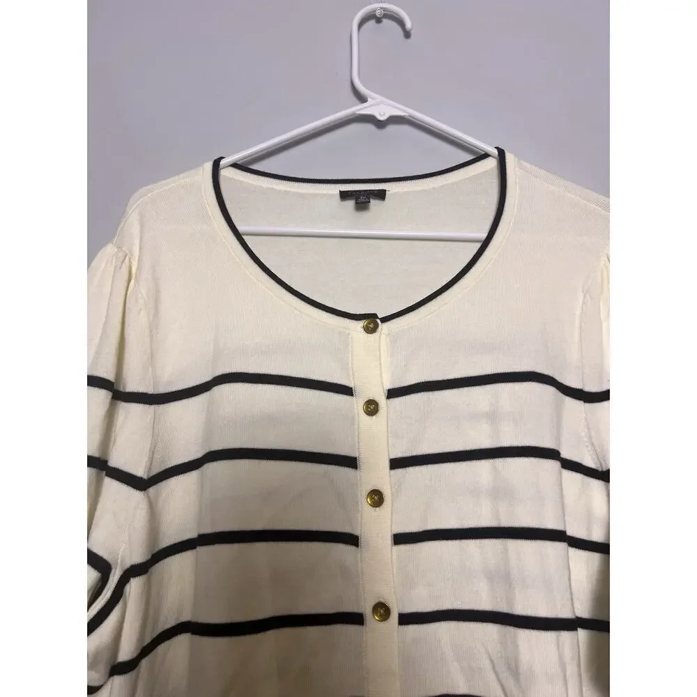 Talbots Womens Cardigan Plus Sz 2X White Black Colorblock Ruffle Sleeve